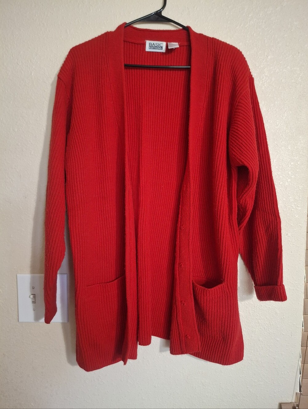 Basic Editions Red Open-Front Ribbed Cardigan Sweater